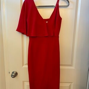 Red dress the population asymmetric shoulder dress